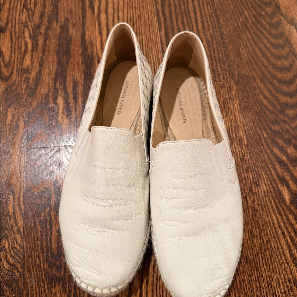 Bottega Veneta Cream Leather Espadrille Slip-Ons
